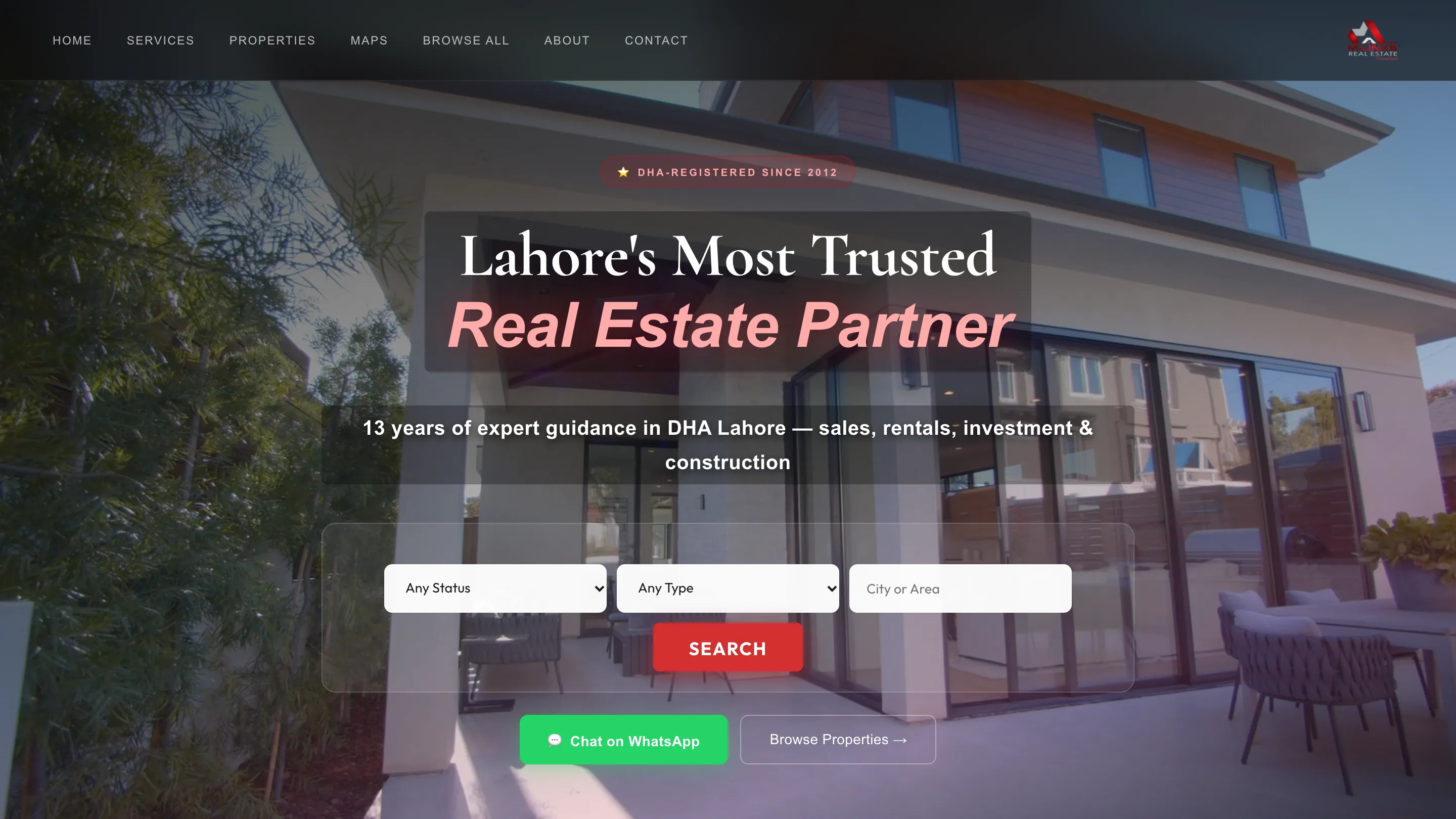 The M-Links Real Estate website homepage