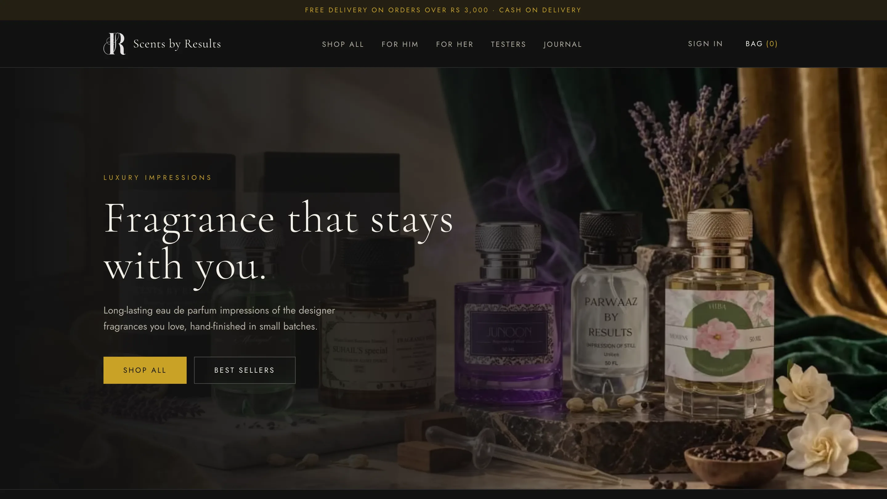 The Scents by Results online store homepage